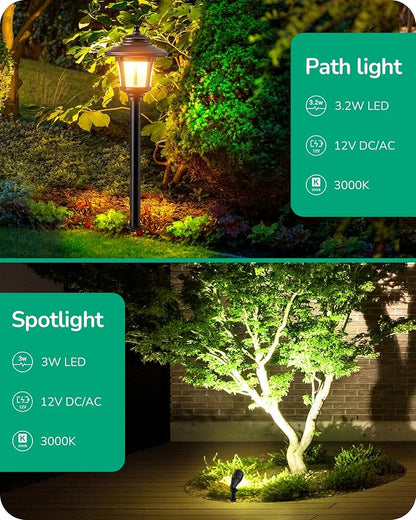 EDISHINE 8 Pack Low Voltage Landscape Lights Kit, 3W 120LM LED Pathway Lights & 3.2W 240LM Spotlights, 12V Outdoor Landscape Lighting with Connectors, Aluminum Landscape Light for Yard Path, Garden