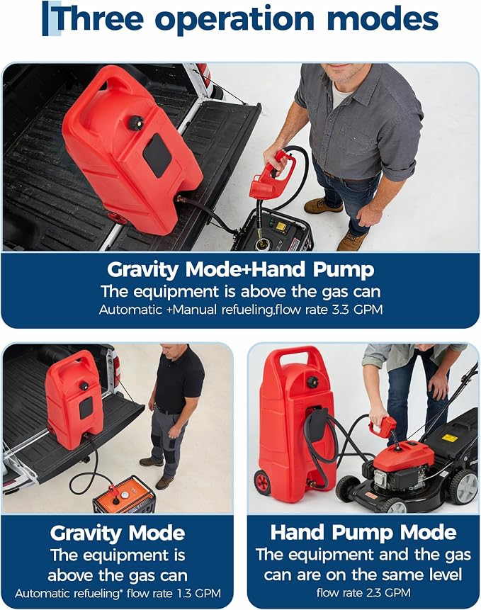 Garvee Slim 15 Gallon Gas Can, Fuel Tank Container with LE Fluid Transfer Manual 10 FT Siphon Pump, Portable Diesel Gas Storage Caddy Wheels for ATV, Weeder, Boat, Tractor, Snow Blower,Generator