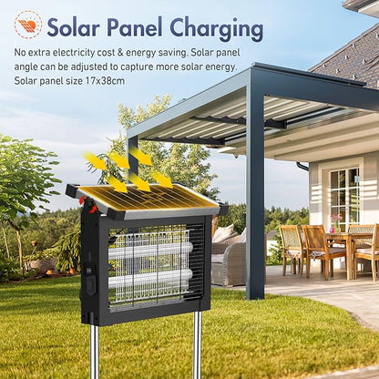 Solar Bug Zapper Outdoor, Jinyeda 4500V Mosquito Zapper Rechargeable, Cordless Electric Mosquito Killer, Waterproof Fly Insect Zapper Portable for Indoor Camping Garden Patio