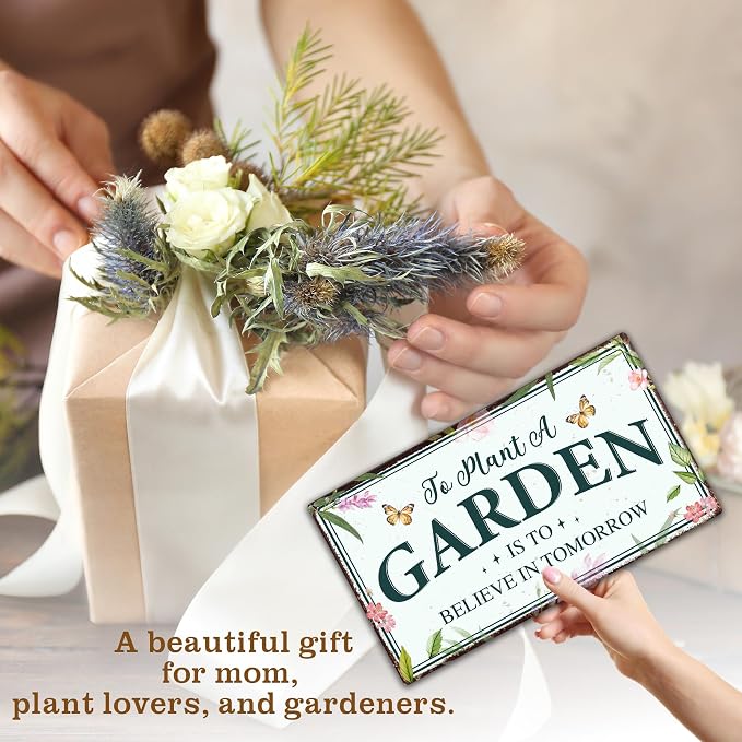 To Plant a Garden Is to Believe in Tomorrow Garden Sign - Colorful Wooden Hanging Spring Decor for Country Rustic Garage Home Farmhouse Wall Fence Decor Gift for Mothers, Grandmas, Plant Lovers -A02