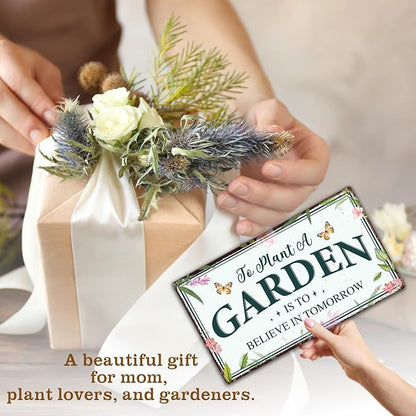 To Plant a Garden Is to Believe in Tomorrow Garden Sign - Colorful Wooden Hanging Spring Decor for Country Rustic Garage Home Farmhouse Wall Fence Decor Gift for Mothers, Grandmas, Plant Lovers -A02