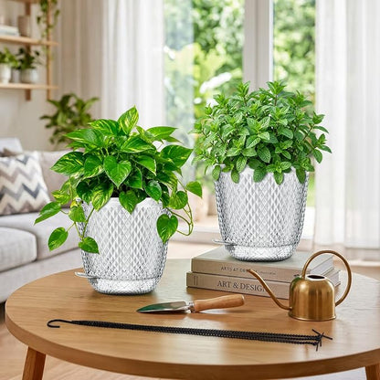 QCQHDU 7.2 Inch 2 Pack Hanging Planters for Indoor Outdoor Plants,Self Watering Flower Pots Hanging Basket,Plastic Plant Hanger with Drainage Holes and 3 Hooks for Window Porch Garden Balcony, (White)
