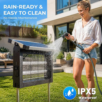Solar Bug Zapper Outdoor, Jinyeda 4500V Mosquito Zapper with Projector Light, 4000mAh USB & Solar Powered Electric Mosquito Killer, Cordless Fly Insect Zapper Waterproof for Patio Garden Backyard