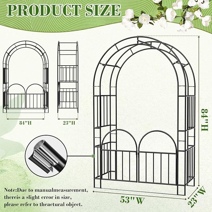 7FT Garden Arch Arbor Heavy Duty Metal Arbour Archway Garden Arch Trellis for Climbing Plants Outdoor
