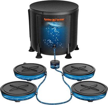 Spider Farmer Gravity-Fed Self-Watering System, 4-Pack Auto Watering System with 13 Gallon Reservoir, 4 Fabric Pot Base for Indoor Plants, Grow Tents, Greenhouses