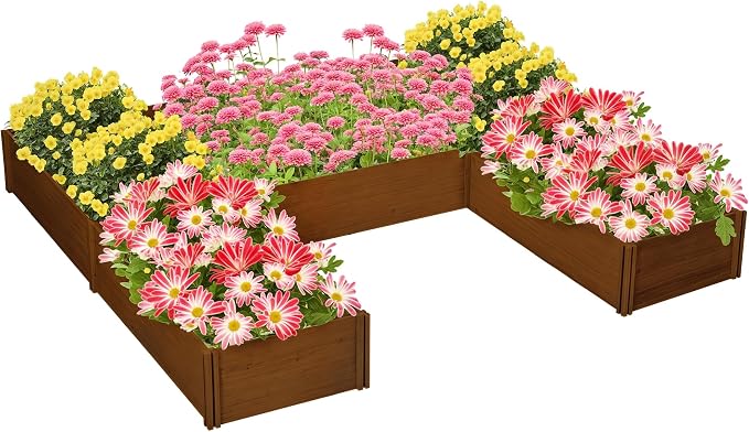 Outsunny 7.5x7.5ft DIY Raised Garden Bed, Large Wooden Planter Box with 5 Compartments, for Outdoor Plants, Vegetables, Flowers, Herbs, Easy Assembly, Brown
