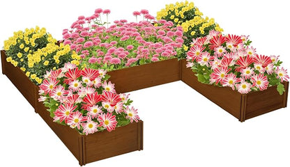 Outsunny 7.5x7.5ft DIY Raised Garden Bed, Large Wooden Planter Box with 5 Compartments, for Outdoor Plants, Vegetables, Flowers, Herbs, Easy Assembly, Brown