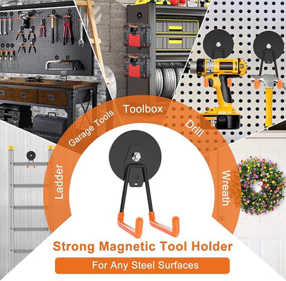 ENUODA Strong Magnetic Hooks Heavy Duty Neodymium Magnet Tool Holder Large Magnet Garage Hooks for Hanging Broom, Mop, Shovel, Drill, Toolbox, Locker, Container, Tool Chest, 2PCS