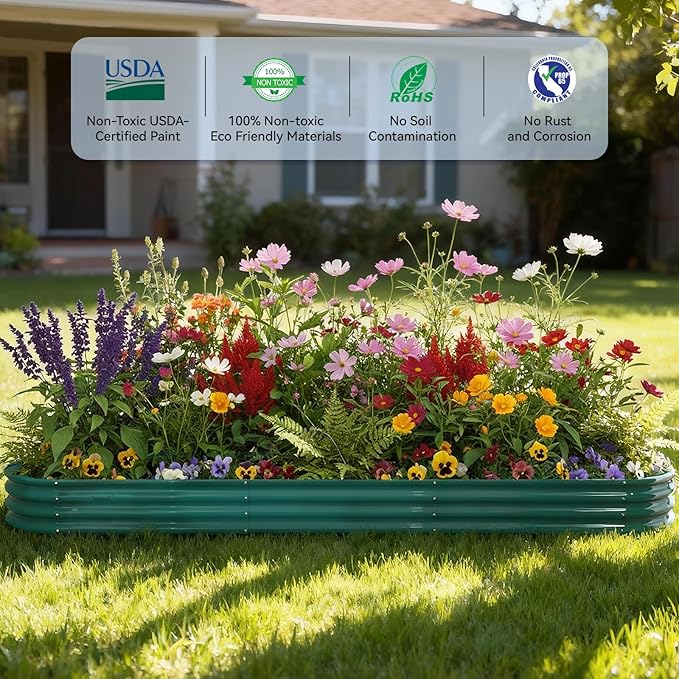 Raised Garden Bed, 12" Tall Galvanized Metal Raised Beds for Gardening Kit | 12x2x1ft, Large Above Ground Planters Boxes for Outdoor Plants Vegetables, Flowers, Herbs, Fruits, Rust Resistant, Green