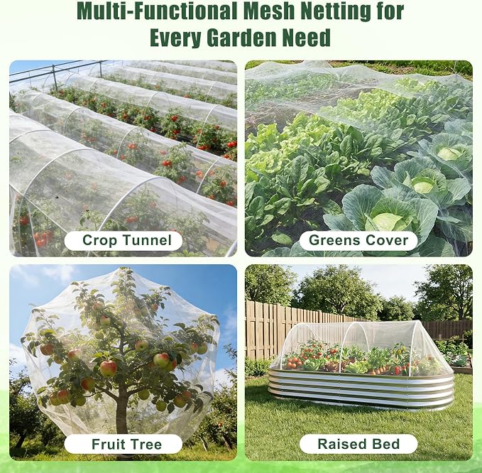 FEED GARDEN Garden Netting 8x10FT Ultra-Fine Mesh PE Cover for Vegetables Fruits Garden Row Cover Raised Bed Durable Protection from Birds Animals