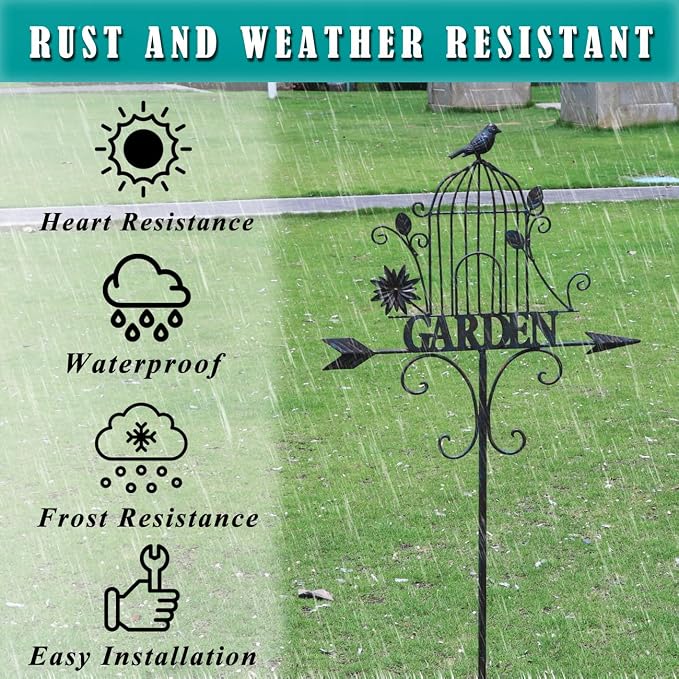 Decorative Garden Stakes，Metal Garden Sign Yard Decorations Outdoor | 58"H Decorative Metal Garden Stakes Outdoor Lawn Backyard Porch Pathway Decor