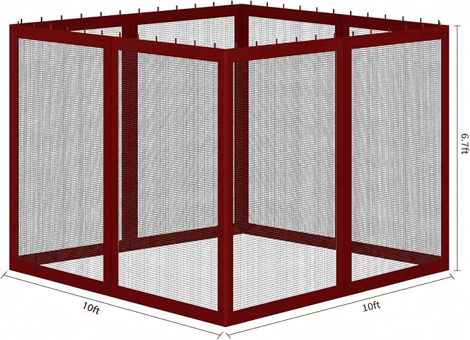 Gazebo Universal Replacement Mosquito Netting, Outdoor Mesh Netting Screen 4-Panel Sidewall with Zipper for Patio, Canopy, Garden and Backyard, Gray(Mosquito Net Only) (Red and Black, 10' x 10')