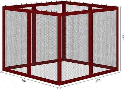 Gazebo Universal Replacement Mosquito Netting, Outdoor Mesh Netting Screen 4-Panel Sidewall with Zipper for Patio, Canopy, Garden and Backyard, Gray(Mosquito Net Only) (Red and Black, 10' x 10')