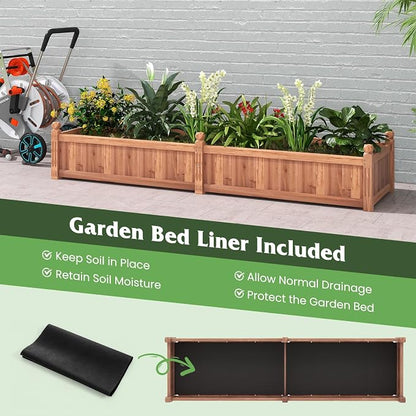 S AFSTAR Wooden Raised Garden Bed, 91"L x 24"W x 16"H Outdoor Rectangular Planter Box with Liner & 4-Corner Drainage Holes, Planter Container for Garden Patio, Raised Bed for Veggies Fruit Flower Herb