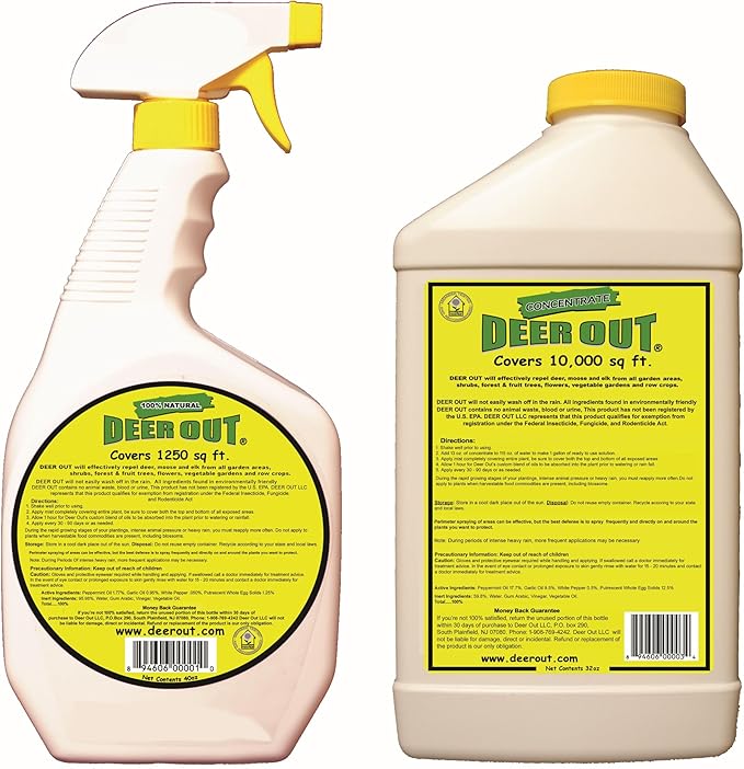 Deer Out Deer Repellent: 40oz Ready to Use Spray + 32oz Concentrate (Combo) | Natural Ingredients, Keeps Deer Away, Deer Deterrent, Peppermint Oil Repellent, Protect Plants from Deer