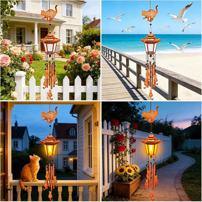 Cat Solar Wind Chimes for Outside, Birthday Gifts for Mom Women Grandma Mother's Day Memorial, 34-Inch Windchimes with Wind Spinner, Outdoor Hanging Solar Lights Waterproof Patio Yard Garden Decor