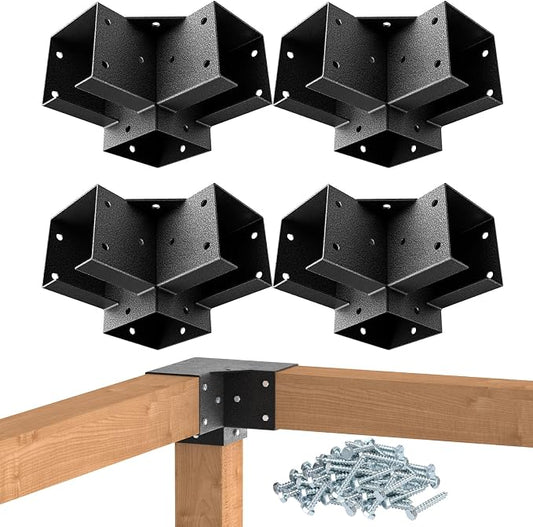 3-Way Pergola Brackets, 4"x4" Pergola Kit, Pergola Corner Bracket for Gazebos, Patio Pergolas, Log Cabin, Wooden Beams (4PCS)