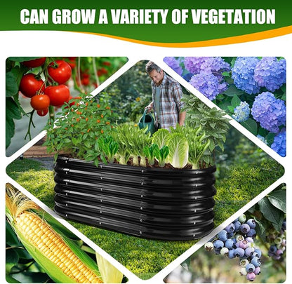 TBMLC 17" Tall Elevated Oval Metal Raised Garden Bed - 4ft x 2ft in Size and 0.8MM Thick Durable Planter Bed/Box for Vegetables Flowers Succulent at Patio/Garden Outdoor (Black, 4X2X1.4 FT)