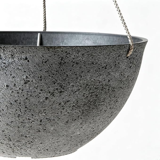LA JOLIE MUSE Large Hanging Planters for Outdoor Plants - 13 Inch Hanging Flower Pots with Drainage Holes, Set of 2, Rock Grey