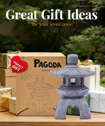 Nacome Solar Pagoda Lantern Garden Statue,Indoor/Outdoor Zen Asian Decor for Landscape Balcony,Garden,Patio,Porch Yard Art Ornament,Polyresin, Stone Finish