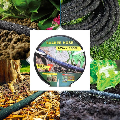 Taisia 1/2" Soaker Hose Kit 100 ft Round Rubber Garden Soaker Hoses, Heavy Duty Drip Hose for Watering Irrigation, Water Seeper Soaker Hoses for Garden, Lawn and Plants