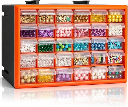 Goaste 30 Drawer Plastic Drawer Storage Cabinet, Stackable Wall Mount Small Parts Organizer, Clear Drawer Hardware Organizer with Removable Dividers for Crafts, Beads, Building Bricks, Garage, Office