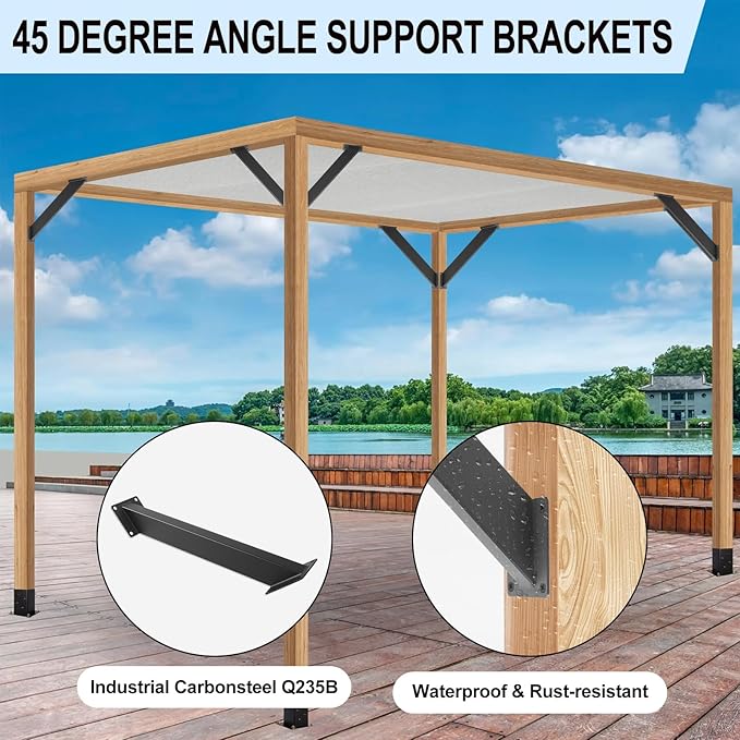 8 Pcs 45 Degree Angle Support Brackets for Pergola | Heavy Duty Connector For Wooden Structures Support For Gazebos|Tree Houses|Cabins And Patios