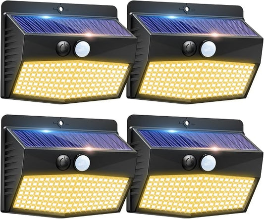 Peasur Solar Outdoor Lights, [4 Packs] Motion Sensor Security Lights with 3 Lighting Modes Wall Lights Waterproof Solar Powered Lights for Garden Yard, Warm