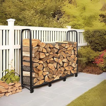 CONNOO 4ft Firewood Rack Stand Heavy Duty Firewood Log Rack Holder Fireplace Wood Storage Holder for Indoor Outdoor Metal Pile Log Stand Stacker Holder, Matte Black Shelves for storage