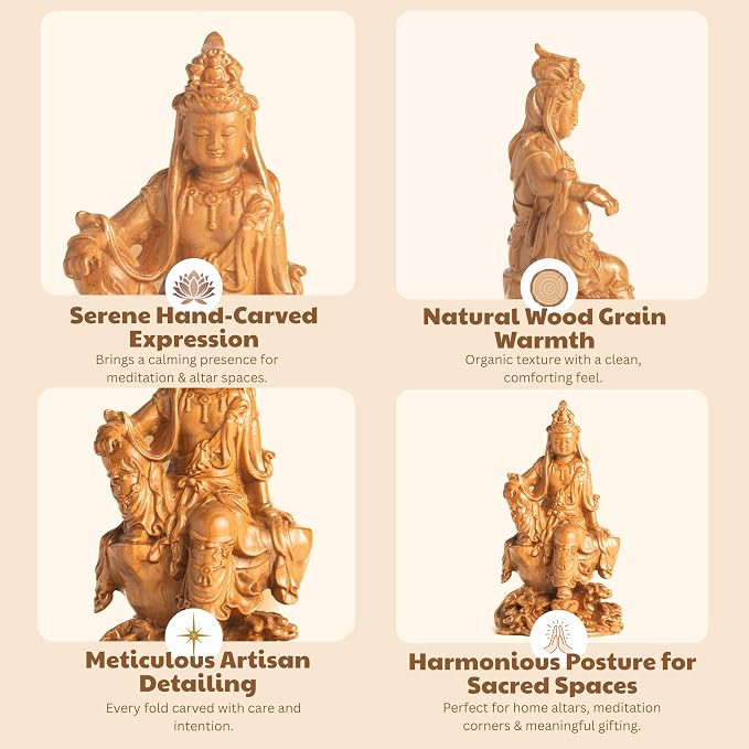 Wooden Guan Yin Bodhisattva Statue – Kuan Yin Quan Yin Buddha for Feng Shui, Meditation, and Spiritual Decor, Zen Gift for Home & Altar Decoration