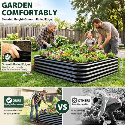 16.5" Deep Square Galvanized Raised Garden Bed 4x4 ft – Large Metal Planter Box for Vegetables, Flowers & Herbs – Heavy Duty Outdoor Above Ground Gardening Bed with Easy Assembly (Black)