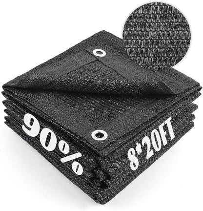 Cool Area 90% Sun Shade Cloth Mesh Tarp with Grommets for Plant Cover 8x20ft Patio Canopy Garden Pergola Greenhouse Car Barn Kennel Black