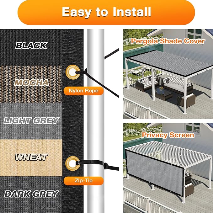 Artpuch Outdoor Pergola Shade Cover 11x17 FT Sun Shade Cloth with Grommets Light Grey 90% UV Protection Canopy Patio Privacy Screen (Customized Available)