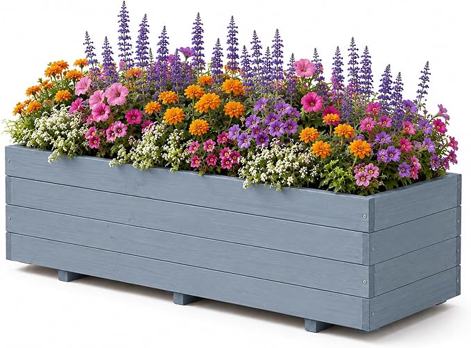 Fir Wood Raised Garden Bed Rectangular Planter for Outdoor Tomato Planter | For Herbs & Flowers Garden Includes Fabric Planter Liner, 4 Drainage Holes
