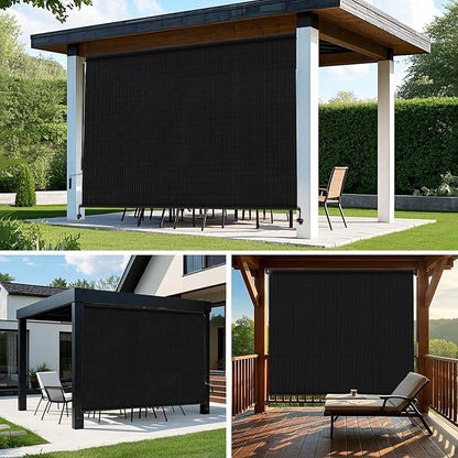 KANAGAWA Outdoor Roller Shade 10'X8' Black Exterior Cordless Patio Roll Up Shades for Outside Pergola Porch, Outdoor Blinds for Patio