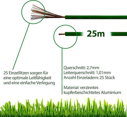 RASENFREUND Boundary Cable 25 m + 25 Ground Spikes + 5 Cable Connectors for Robotic Lawnmower Accessories Set Boundary Wire - Compatible with Gardena/Bosch/Husqvarna/Worx - Diameter 2.7 mm/Set