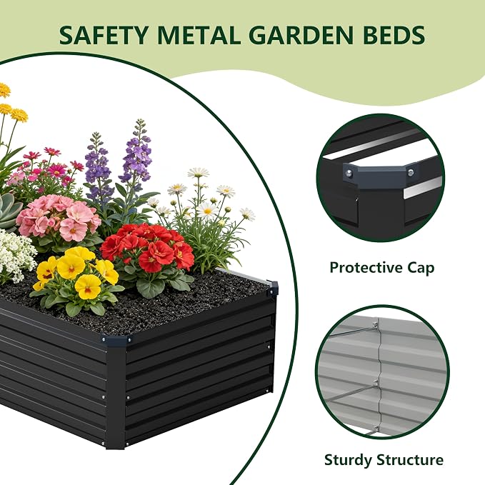 zunatu 10x2x1 ft(2 Pack) Galvanized Raised Garden Bed,Outdoor Planter Box Metal Patio Kit Planting Bed for Vegetables Flowers and Succulents,Black