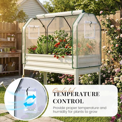 King Bird Large Raised Garden Bed with Cover Galvanized Elevated Planter Box with Legs 48×24×56 in for Backyard, Patio, Balcony, 700lb Capacity, Beige