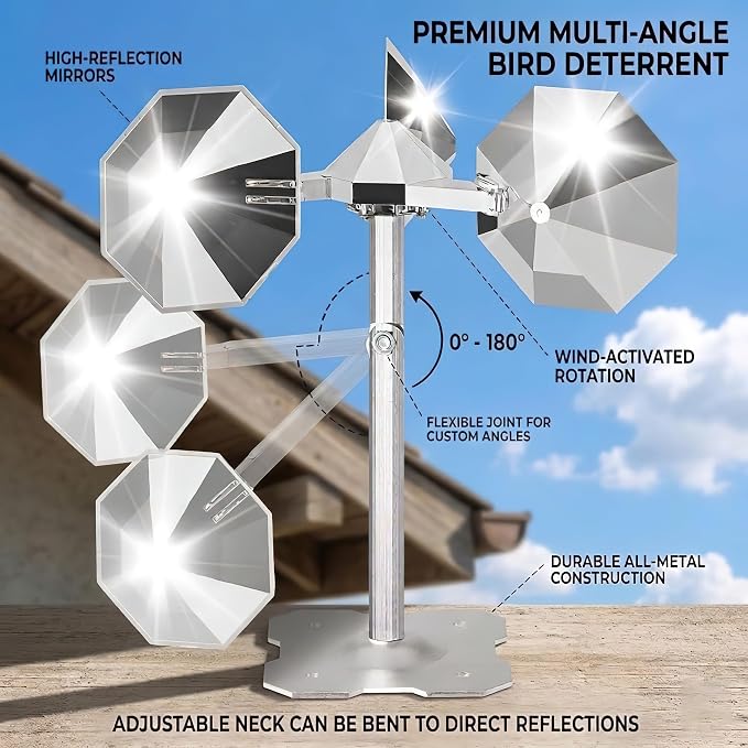 Bird Scare Reflective Device,Silver, Wind Powered Spinning, Bird Reflectors, Keep Pigeon Woodpeckers and Seagull Away for Garden Patio Yard,2PCS