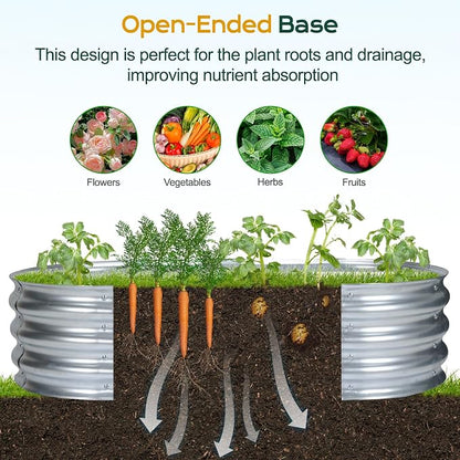 Aoodor Galvanized Raised Garden Bed Kit 2 Pcs, 4 x 2 x 1 Ft Oval Outdoor Metal Planter Box for Vegetables, Flowers & Herbs, Silver