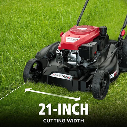 AMERISUN Gas Lawn Mower, 21" with 144cc 4-Cycle OHV Engine 2-in-1 Walk-Behind Gas Push Lawn Mower (AV8621C1)