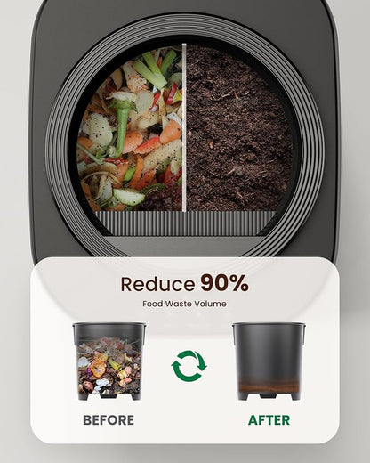 4L Electric Composter for Kitchen, Smart Countertop Compost Bin, Odorless | Low Noise | Auto-Cleaning | Turn Food Waste into Fertilizer, Indoor Food Waste Compost Machine, Black