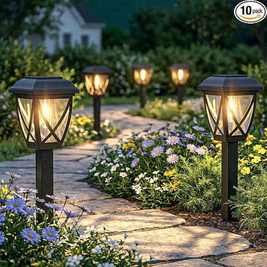 Greluna Solar Pathway Lights Outdoor 10 Pack, Auto On/Off Waterproof Solar Garden Lights, Energy Saving LED Landscape Outside Lights for Yard, Walkway, Patio & Driveway Decor