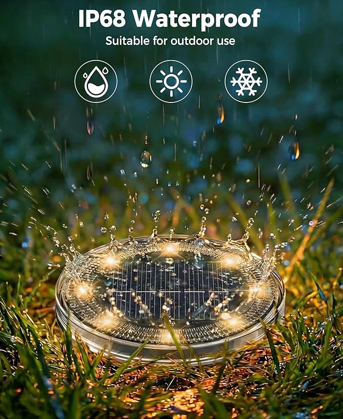 LOTMOS 30 Pack Solar Ground Lights Outdoor, 8 LED Solar Flat Lights IP68 Waterproof Disc Light, Landscape Lighting Solar Powered for Garden Yard Path Driveway Lawn Patio Walkway, Warm White