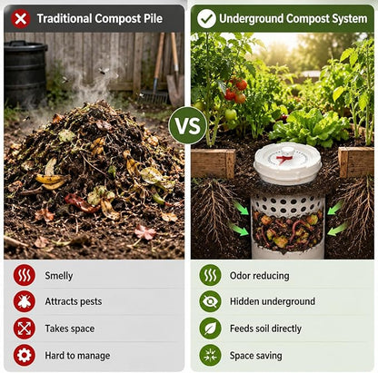 In-Ground Worm Compost Bin | For raised beds, date tracker lid, removable bottom for easy harvest, 360° airflow, reduces odor from kitchen scraps
