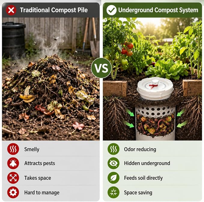 In Ground Worm Compost Bin for Raised Garden Beds,Underground Worm Composter with Date Tracker Removable Bottom,Outdoor Vermicomposting Compost Bin for Kitchen Scraps(Two Middle)