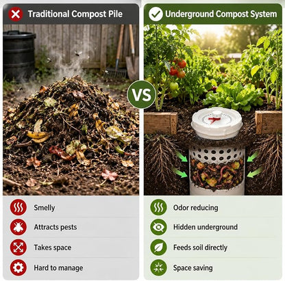 In Ground Worm Compost Bin for Raised Garden Beds,Underground Worm Composter with Date Tracker Removable Bottom,Outdoor Vermicomposting Compost Bin for Kitchen Scraps(Two Middle)