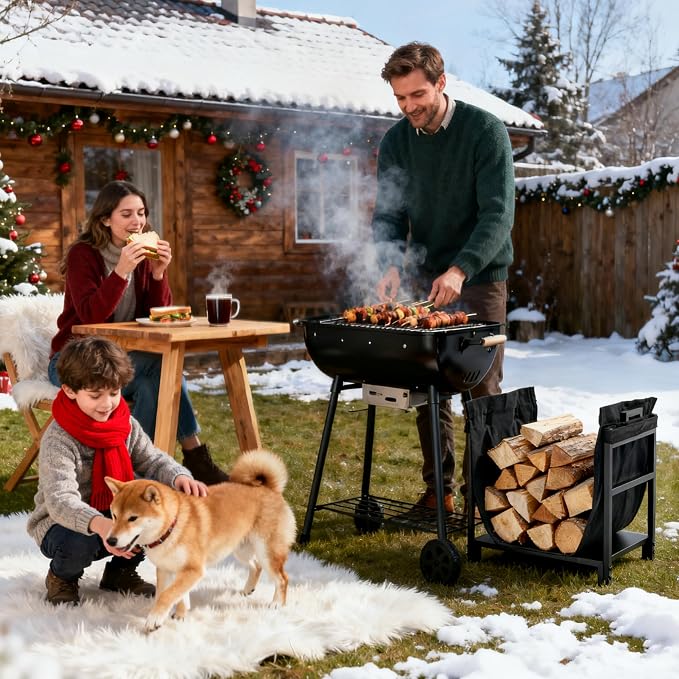 DUMOS 18 Inch Firewood Rack Holder, Heavy Duty Fire Logs Holder for Indoor Fireplace, Outdoor Metal Fire Wood Log Pile Storage Stacker Organizer, Patio Logs Stand Tool, Black