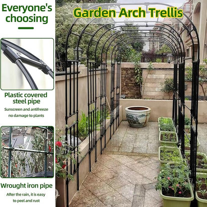 BUKLIYN Garden Arch Trellis - Length: 98.5in, Height: 94.5in Garden Trellis for Climbing Plants Outdoor - Garden Arch for Lawn, Party, Ceremony Wedding Decoration (Black)