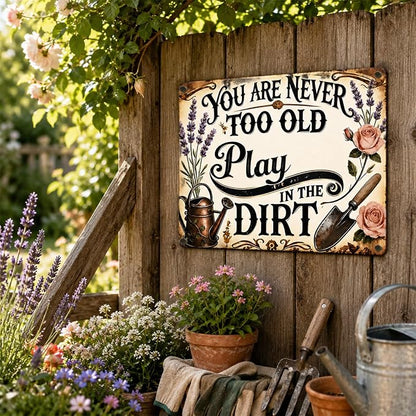 Vintage Garden Metal Sign, Funny Tin Wall Decor 8x12 In | vintage garden sign with rope, 4 pins and corner holes for patio, porch, fence, greenhouse and wall decor